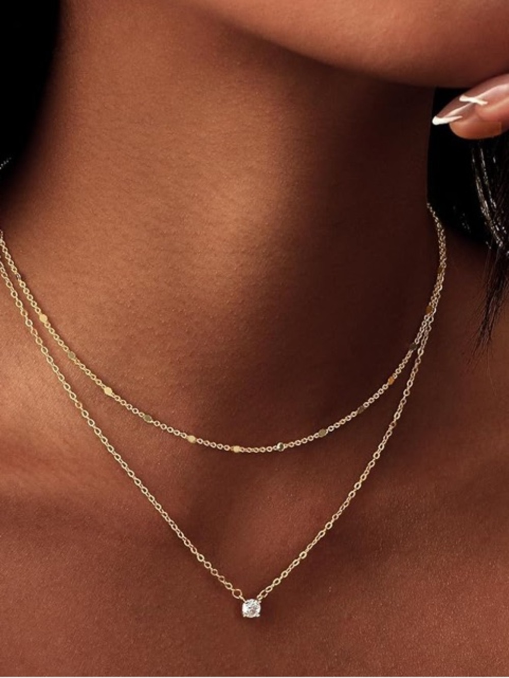 14K Gold Plated Layered CZ Pendant Necklace Set - Picture 2 of 4